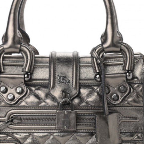 Burberry Metallic Calfskin Quilted Mini Manor Tote Pewter - Picture 3 of 9